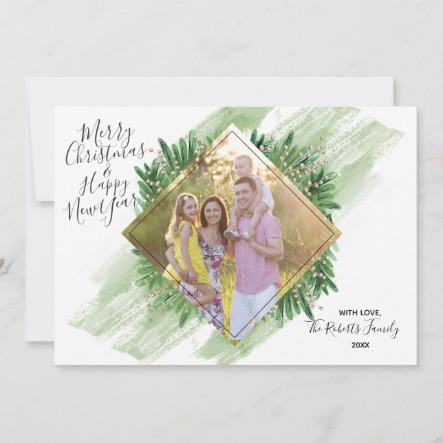 Tarjeta centrada diamante de la foto del navidad (Anverso)