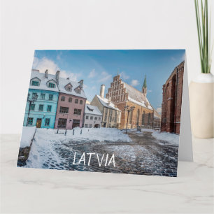Tarjeta Centro de invierno nevado en Riga, Letonia
