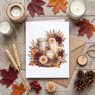 Tarjeta Centro de mesa floral con vela de otoño rústico