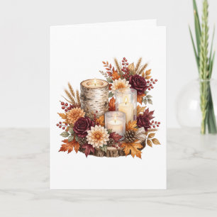 Tarjeta Centro de mesa floral con vela de otoño rústico