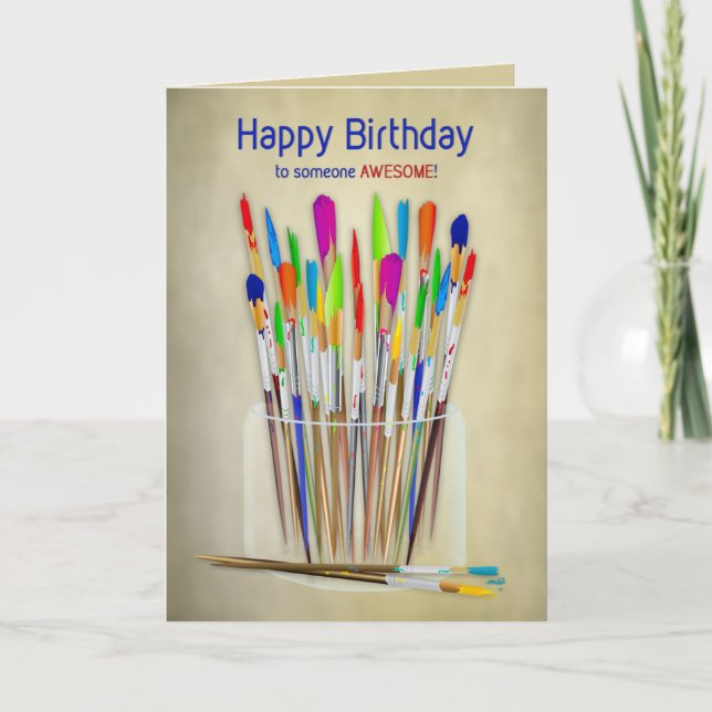 Tarjeta Cepillos de artista creativos únicos de cumpleaños (Anverso)