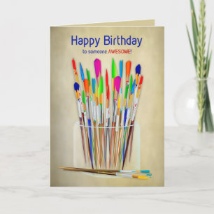 Tarjeta Cepillos de artista creativos únicos de cumpleaños