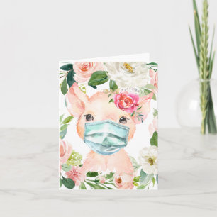 Tarjeta Cerdito Adorable con Máscara Distanciamiento Soc
