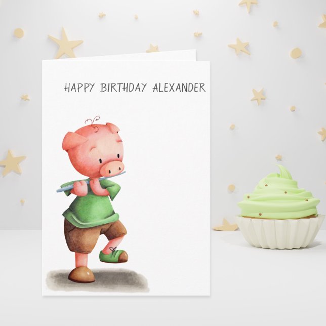 Tarjeta Cerdito juega feliz cumpleaños de la flauta (Subido por el creador)