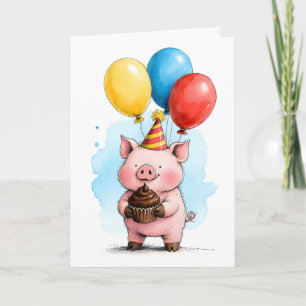 Tarjeta Cerdito Rosa Lindo con Feliz Cumpleaños Infantil
