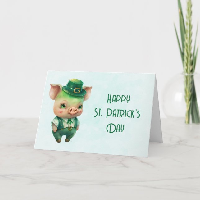 Tarjeta Cerdito verde lindo del día de San Patricio (Anverso)