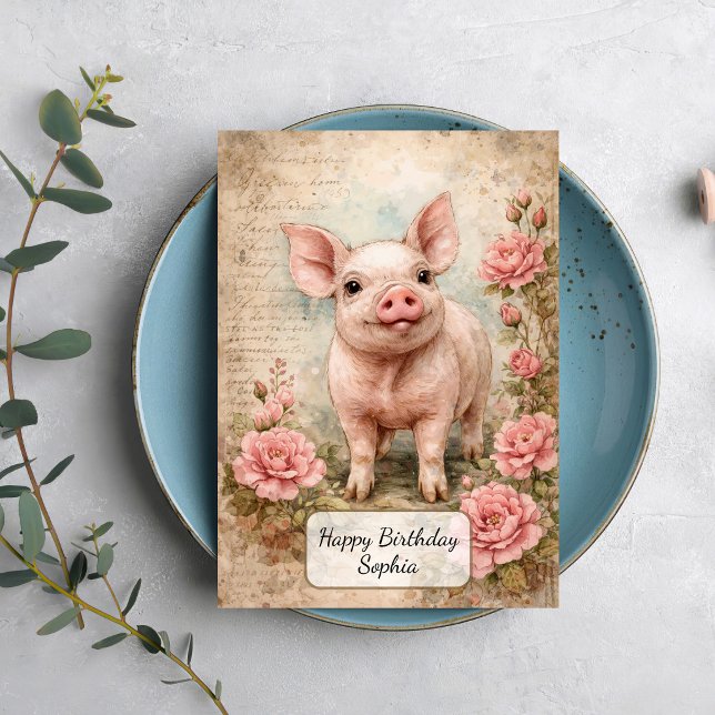 Tarjeta Cerdito Vintage Adorable (Subido por el creador)