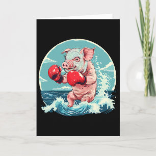 Tarjeta Cerdo Boxeador Con Guantes De Boxeo Kickboxing Div