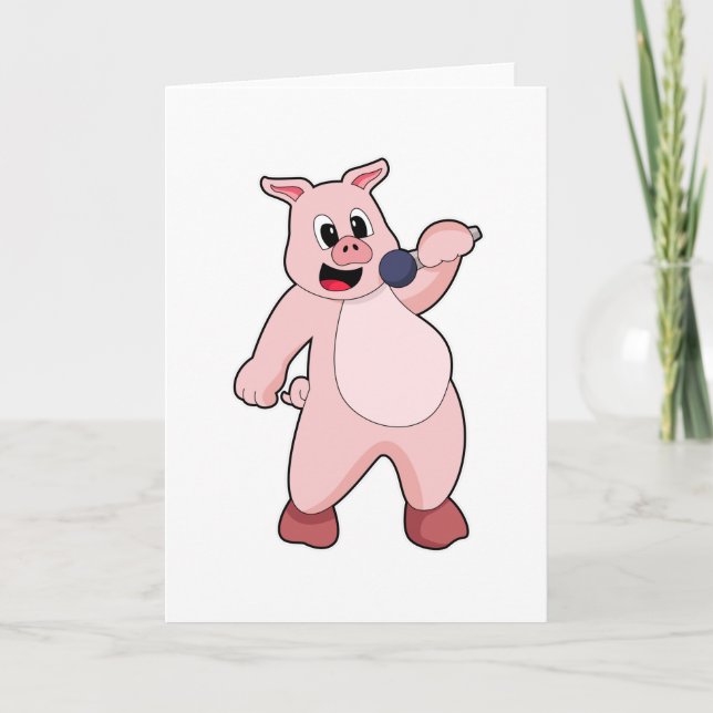 Tarjeta Cerdo cantando con micrófono (Anverso)