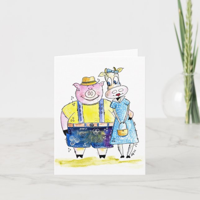 Tarjeta Cerdo caprichoso y blanco (Anverso)