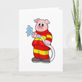 Tarjeta Cerdo como bombero con manguera