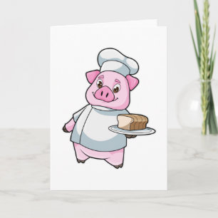 Tarjeta Cerdo como chef con bandeja y pastel