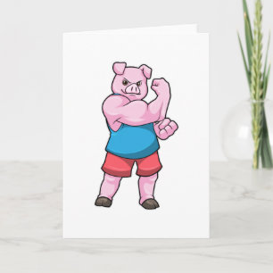 Tarjeta Cerdo como culturista con gran brazo superior