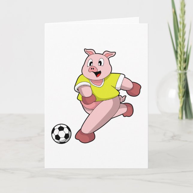 Tarjeta Cerdo como jugador de fútbol con fútbol (Anverso)