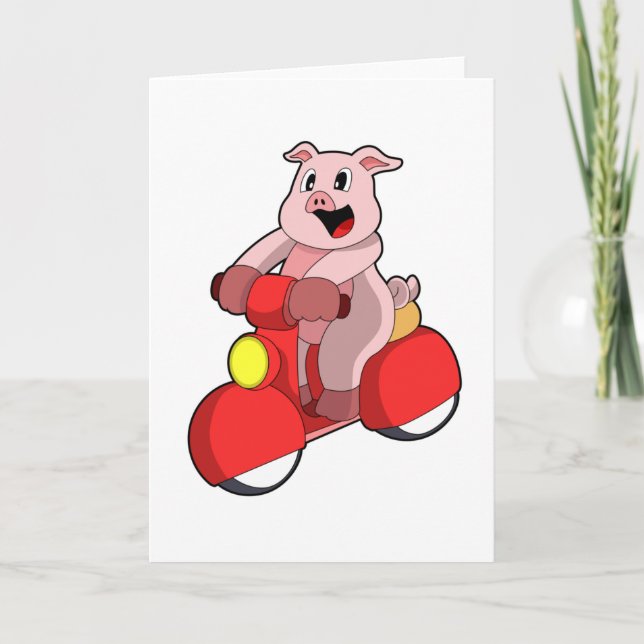 Tarjeta Cerdo como Motero con Scooter (Anverso)