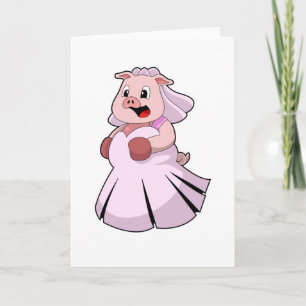 Tarjeta Cerdo como novia con vestido Boda. PNG