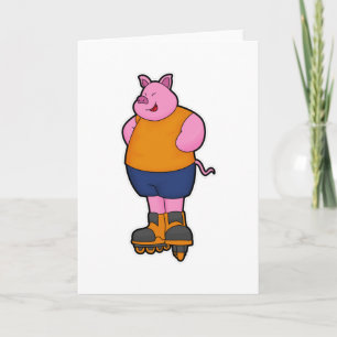 Tarjeta Cerdo como patinador con patines en línea