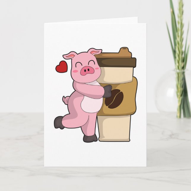 Tarjeta Cerdo con café para ir (Anverso)