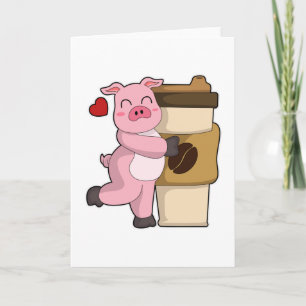 Tarjeta Cerdo con café para llevar