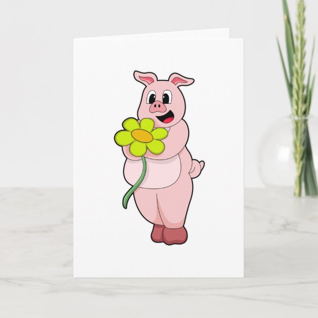 Tarjeta Cerdo con flor amarilla (Anverso)