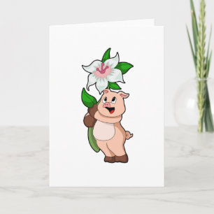 Tarjeta Cerdo con Flor de Lis