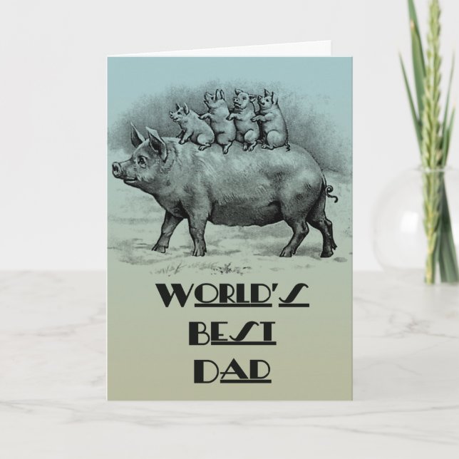 Tarjeta Cerdo con lechones Día del Padre (Anverso)