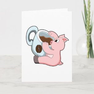 Tarjeta Cerdo con taza de café
