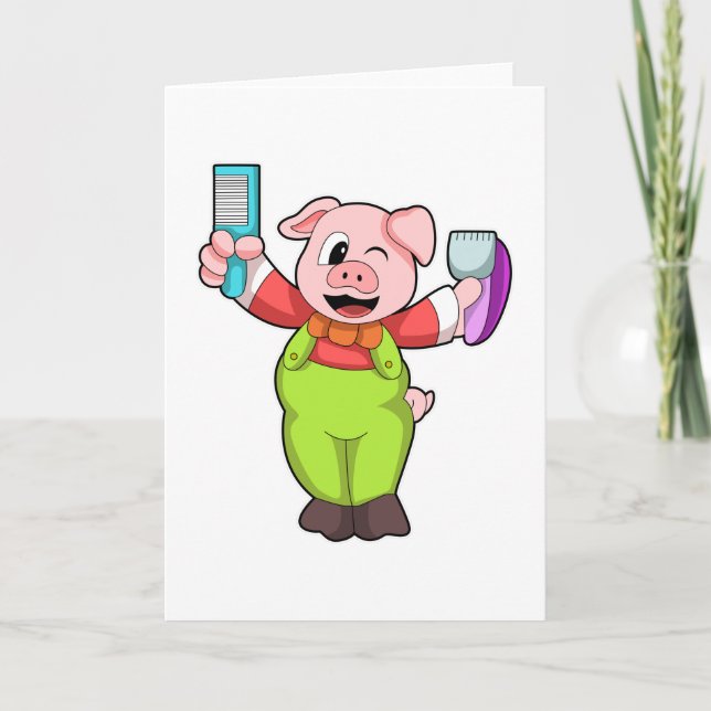 Tarjeta Cerdo con tijeras y Razor (Anverso)