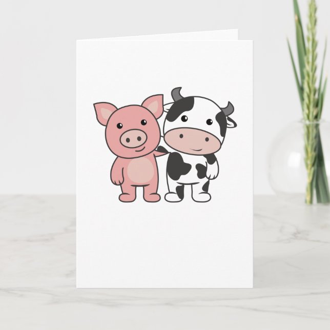Tarjeta Cerdo Cow Cogy Cute Farm Animales (Anverso)