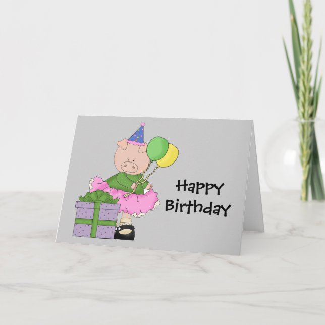Tarjeta Cerdo de cumpleaños feliz (Anverso)