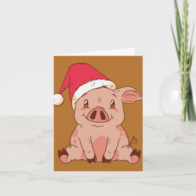 Tarjeta Cerdo de Navidad Adorable (Anverso)