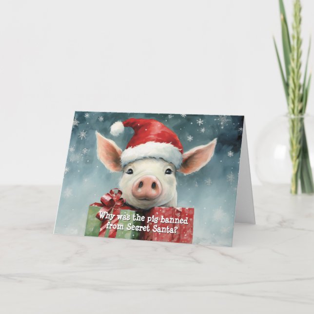 Tarjeta Cerdo de Santa Secreto de Navidad (Anverso)