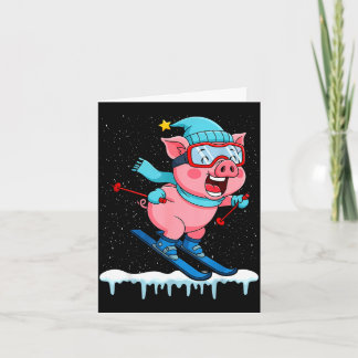 Tarjeta Cerdo divertido va a esquiar diseño vacaciones de 