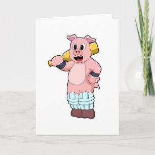 Tarjeta Cerdo en Cricket con bate de cricket