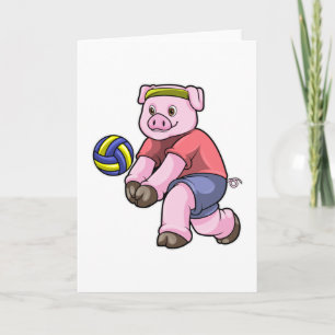 Tarjeta Cerdo en deportes con voleibol