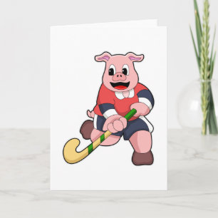 Tarjeta Cerdo en el hockey con bate de hockey
