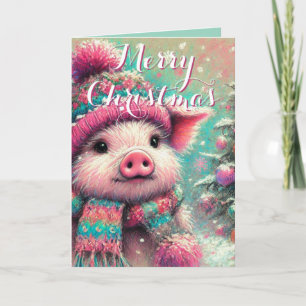 Tarjeta Cerdo en escarlata Snowflakes Navidades personaliz