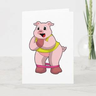 Tarjeta Cerdo en Fitness con banda de goma