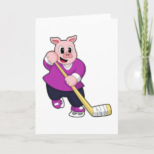 Tarjeta Cerdo en hockey sobre hielo con palo de hockey sob