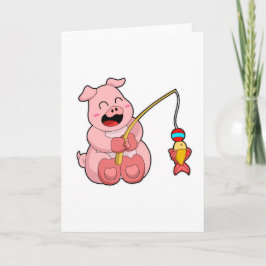 Tarjeta Cerdo en pesca con peces