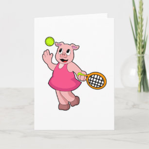 Tarjeta Cerdo en tenis con raqueta de tenis