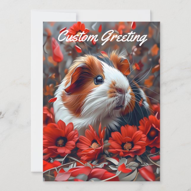 Tarjeta Cerdo guineano entre flores rojas (Anverso)