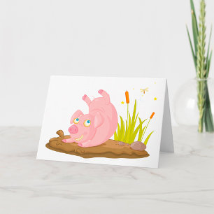 Tarjeta Cerdo Juguetón en Barro Animal de Granja Divertido