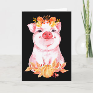 Tarjeta Cerdo Lindo Divertido Floral Otoño Caída Granja An