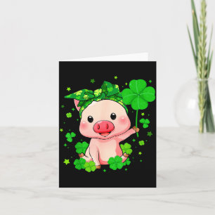 Tarjeta Cerdo Lindo Sosteniendo Trébol Día de San Patricio