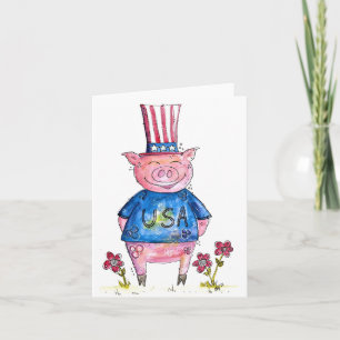 Tarjeta Cerdo Patriótico Caprichoso Adorable