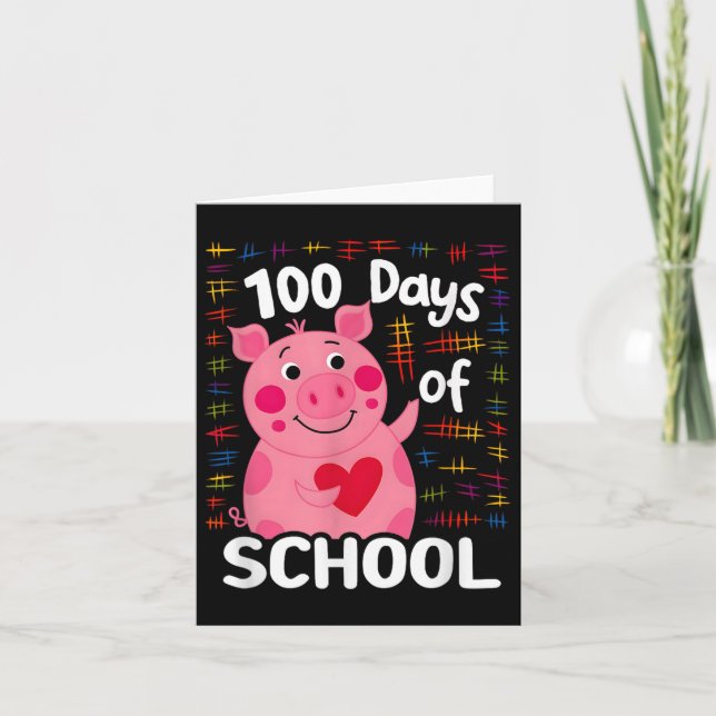 Tarjeta Cerdo Rosa Con Corazón 100 Días De Escuela 100 (Anverso)