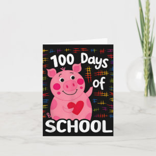 Tarjeta Cerdo Rosa Con Corazón 100 Días De Escuela 100