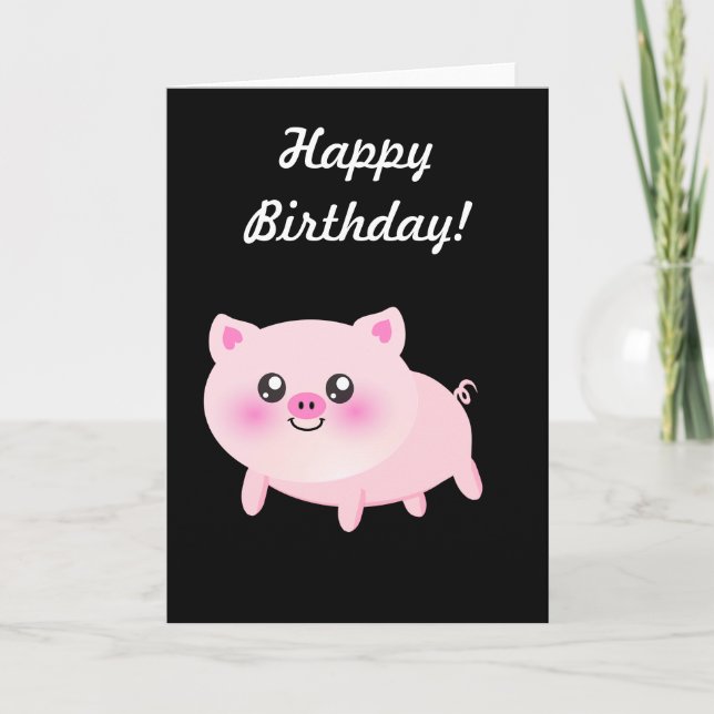 Tarjeta Cerdo rosado lindo en negro (Anverso)