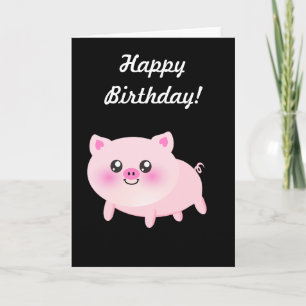 Tarjeta Cerdo rosado lindo en negro